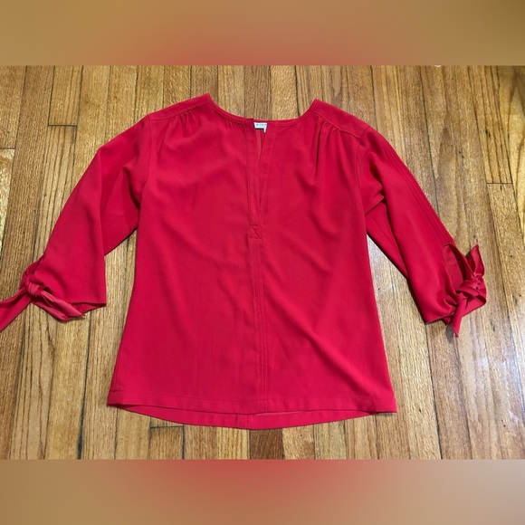 TRINA TURK Lipstick Red TieSleeve V Neck Career Party Casual Blouse Size Small - Picture 1 of 10